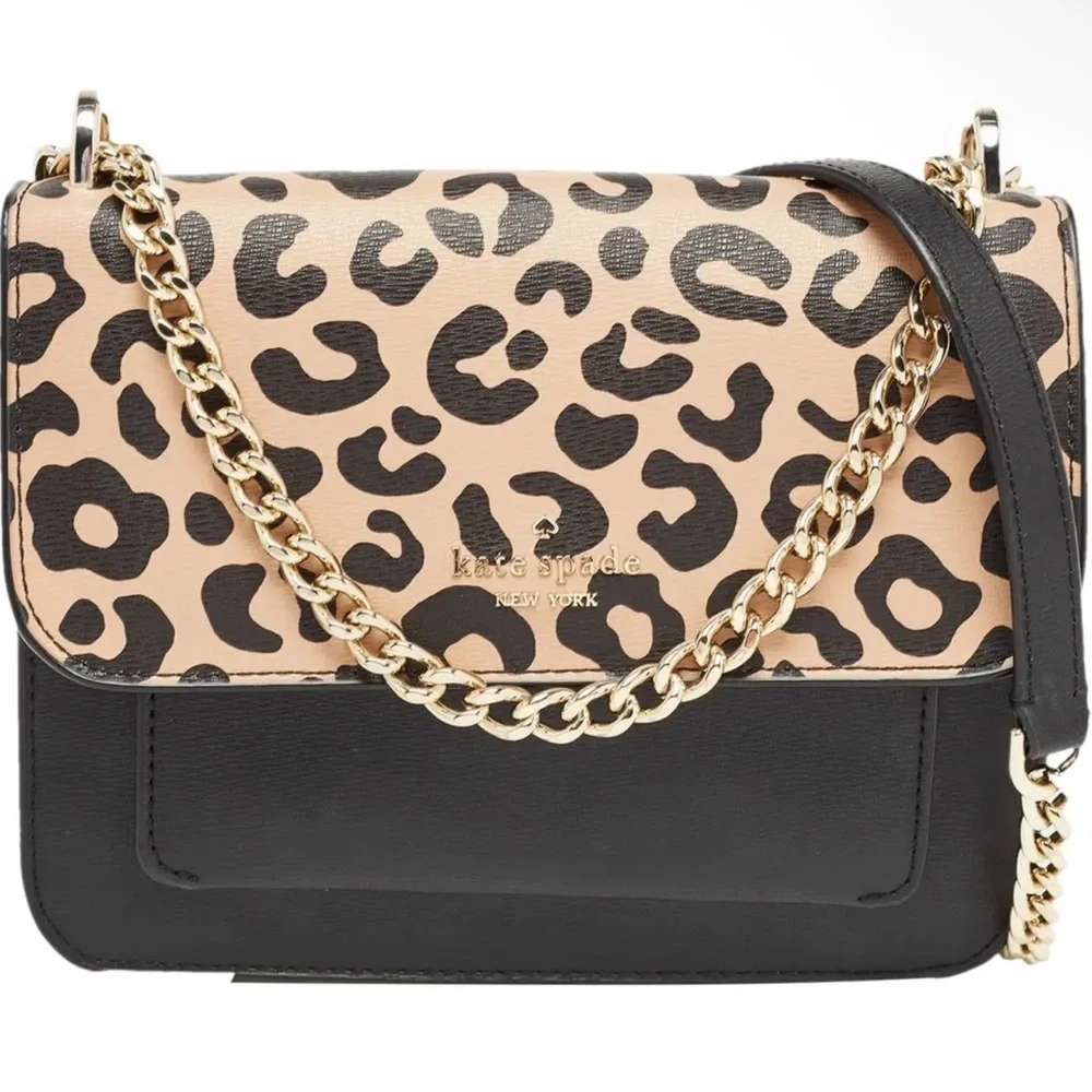 Kate Spade Remi Flap Leopard Print Black Crossbody Bag